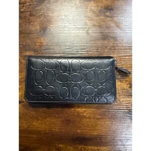 Coach Black Signature Embossed Leather Zip Around Accordion Wallet